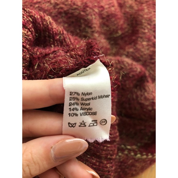 Jean Joseph Le Bon burgundy red gold mohair acrylic blend knit batwing sweater - Picture 8 of 9